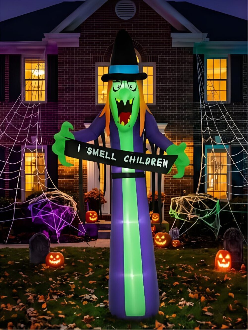 8FT Halloween Inflatable Witch Yard Decor, LED Blow Up Outdoor